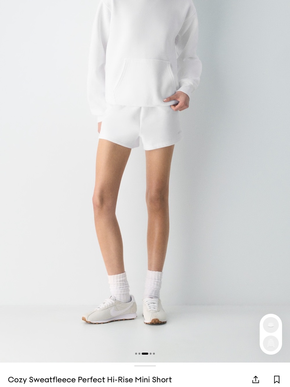 Aritzia White Hi-Rise Cozy Sweatfleece Perfect Mini Shorts